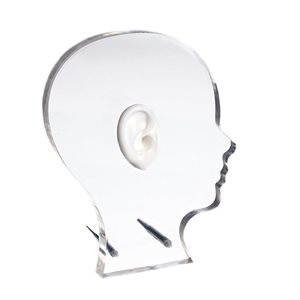 White Display Ear on Head-Shaped Acrylic Stand - Right-Side Ear