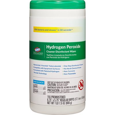 Clorox Healthcare Hydrogen Peroxide Disinfectant Wipes - 6.75"x5.75" (155 / canister)