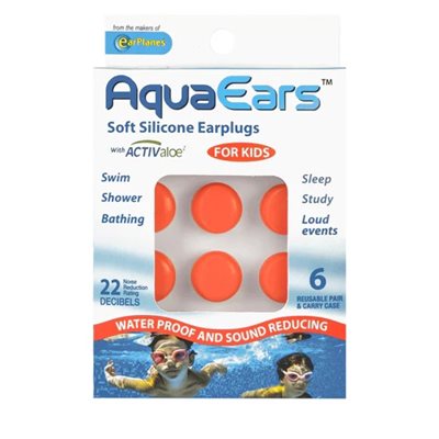 AquaEars Silicone Earplugs - Kids (6 pairs / pack)