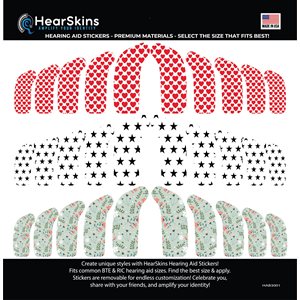 HearSkins Hearing Aid Stickers - Heart / Flower / Star Theme (30 / sheet)