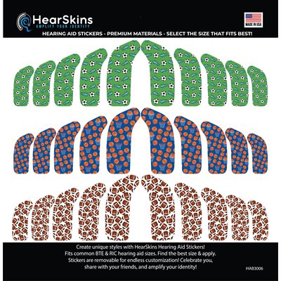 HearSkins Hearing Aid Stickers - Play Ball Theme (30 / sheet)