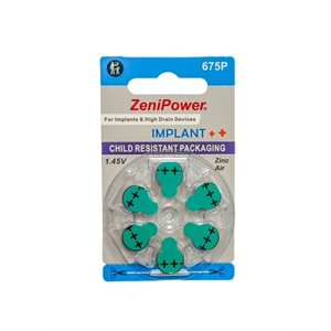 ZeniPower IMPLANT POWER, size 675 cochlear (10 cards of 6 batt)